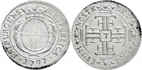 Ausländische Münzen und Medaillen
Schweiz-Freiburg, Kanton
Achtelgulden (7 Kreuzer) 1797. vorzüglich/Stempelglanz, selten