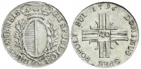 Ausländische Münzen und Medaillen
Schweiz-Luzern, Stadt
Vierteltaler (10 Batzen = 40 Kreuzer) 1796. sehr schön, Prachtexemplar