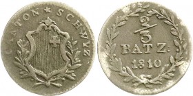 Ausländische Münzen und Medaillen
Schweiz-Schwyz, Kanton
2/3 Batzen 1810 mit BATZ.
sehr schön