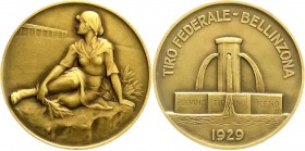 Ausländische Münzen und Medaillen
Schweiz-Tessin
Kanton, seit 1803
Bronzemedaille 1929 von Huguenin, a.d. Schützenfest in Bellinzona. 50 mm. Im Ori...