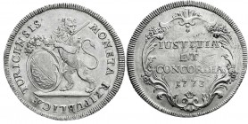 Ausländische Münzen und Medaillen
Schweiz-Zürich, Stadt
Taler 1773, Justitia et Concordia.
vorzüglich, justiert