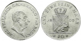 Altdeutsche Münzen und Medaillen
Baden-Durlach
Karl Friedrich, als Großherzog, 1806-1811
10 Kreuzer 1809. vorzüglich, min. Kratzer, sehr selten