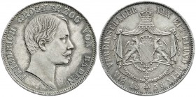 Altdeutsche Münzen und Medaillen
Baden-Durlach
Friedrich I., 1852-1907
Vereinstaler 1858. vorzügliches Prachtexemplar mit herrlicher Patina, min. R...