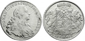 Altdeutsche Münzen und Medaillen
Bayern
Maximilian III. Joseph, 1745-1777
Wappentaler 1756 gutes vorzüglich, etwas justiert und kl. Schrötlingsfehl...