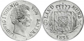 Altdeutsche Münzen und Medaillen
Bayern
Ludwig I., 1825-1848
6 Kreuzer 1835. Stempelglanz,Prachtexemplar