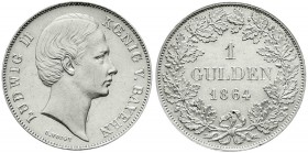 Altdeutsche Münzen und Medaillen
Bayern
Ludwig II., 1864-1886
Gulden 1864 Kopf mit Scheitel.
fast Stempelglanz, Prachtexemplar, selten in dieser E...