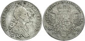 Altdeutsche Münzen und Medaillen
Brandenburg-Ansbach
Alexander, 1757-1791
Konventionstaler 1775 WK, Schwabach.
schön/sehr schön