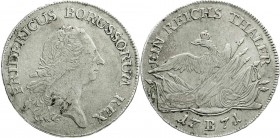 Altdeutsche Münzen und Medaillen
Brandenburg-Preußen
Friedrich II., 1740-1786
Reichstaler 1771 B, Breslau.
sehr schön, kl. Kratzer