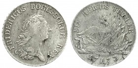 Altdeutsche Münzen und Medaillen
Brandenburg-Preußen
Friedrich II., 1740-1786
Reichstaler 1773 A, Berlin. schön/sehr schön, Schrötlingsfehler