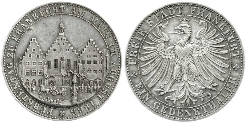 Altdeutsche Münzen und Medaillen
Frankfurt-Stadt
Vereinstaler 1863, Fürstentag...