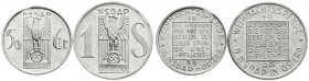 Medaillen
Drittes Reich
2 Weihnachtsspendenmarken der NSDAP in Österreich zu 50 Groschen und 1 Schilling 1936. Aluminium.
beide vorzüglich/Stempelg...