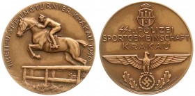 Medaillen
Drittes Reich
Bronzemedaille 1940 von B.H. Mayer. SS- und Polizei Sportgemeinschaft Krakau, a.d. 1. Reit- und Springturnier Krakau. 41 mm....