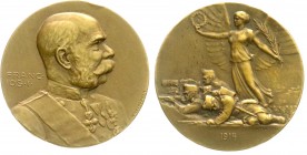 Medaillen
Erster Weltkrieg
Bronzemedaille 1914 von Hartig und Neuberger, auf den Kriegsbeginn. Uniformierte Büste Franz Josef von Österreich r./Enge...