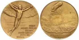Medaillen
Luftfahrt und Raumfahrt
Bronzemedaille 1899 von Jordan, a.d. Allg. dt. Sportausst. München. Ikarus fliegt der Sonne entgegen/Fesselballon ...