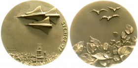 Medaillen
Luftfahrt und Raumfahrt
Schweden: Hochrelief-Bronzemedaille 1977 von Kimmo Pyykkö. 3 Düsenjets über Stadt/3 Vögel über Blättern. 70 mm. Im...
