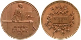 Medaillen
Personenmedaillen
Bismarck, Otto von *1815, +1898
Bronzemedaille 1888 v. Lauer, a.s. Reichstagsrede am 6. Febr. Bismarck am Rednerpult, d...