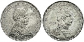 Medaillen
Personenmedaillen
Bismarck, Otto von *1815, +1898
Silbermedaille 1894 v. Lauer. Unif. Brb. r./Unif. Brb. Wilhelm II. mit Pickelhaube r. 3...