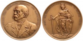 Medaillen
Personenmedaillen
Bismarck, Otto von *1815, +1898
Bronzemedaille 1895 v. Lauer, a.s. 80. Geb. Brb. halb l./Germania mit Schild und Schwer...