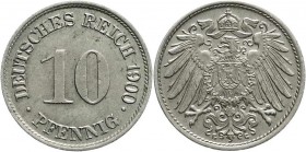 Reichskleinmünzen
10 Pfennig großer Adler, Kupfer/Nickel 1890-1916
1900 G. fast Stempelglanz
