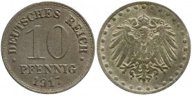 Reichskleinmünzen
10 Pfennig, Zink 1917
1917 mit Perlkreis.
sehr schön