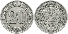 Reichskleinmünzen
20 Pfennig großer Adler, Nickel 1890-1892
1892 E. sehr schön