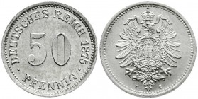 Reichskleinmünzen
50 Pfennig kleiner Adler, Silber 1875-1877
1875 C. Interessante Lichtenrader Prägung.
fast Stempelglanz, selten in dieser Erhaltu...