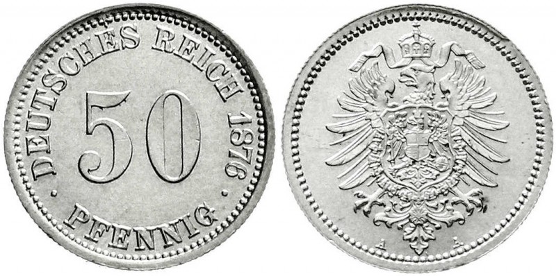 Reichskleinmünzen
50 Pfennig kleiner Adler, Silber 1875-1877
1876 A. fast Stem...