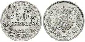 Reichskleinmünzen
50 Pfennig kl. Adler Eichenzweige Silber 1877-1878
1877 B. fast Stempelglanz