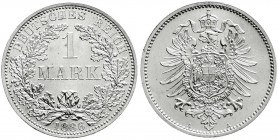 Reichskleinmünzen
1 Mark kleiner Adler, Silber 1873-1887
1886 A. Stempelglanz, Prachtexemplar, min. Randunebenheit