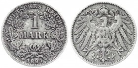 Reichskleinmünzen
1 Mark großer Adler, Silber 1891-1916
1894 G. sehr schön