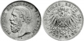 Reichssilbermünzen J. 19-178
Baden
Friedrich I., 1856-1907
5 Mark 1891 G. A ohne Querstrich.
sehr schön, kl. Randfehler, selten