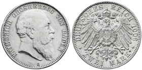 Reichssilbermünzen J. 19-178
Baden
Friedrich I., 1856-1907
2 Mark 1906 G. Seltener Jahrgang.
sehr schön/vorzüglich, kl. Kratzer und winz. Randfehl...