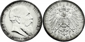 Reichssilbermünzen J. 19-178
Baden
Friedrich I., 1856-1907
5 Mark 1907. Auf seinen Tod.
vorzüglich/Stempelglanz, schöne Tönung