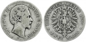Reichssilbermünzen J. 19-178
Bayern
Ludwig II., 1864-1886
2 Mark 1880 D. schön/sehr schön