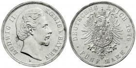 Reichssilbermünzen J. 19-178
Bayern
Ludwig II., 1864-1886
5 Mark 1876 D. vorzüglich/Stempelglanz