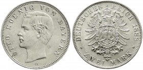Reichssilbermünzen J. 19-178
Bayern
Otto, 1886-1913
2 Mark 1888 D. fast Stempelglanz, Prachtexemplar