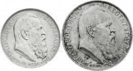 Reichssilbermünzen J. 19-178
Bayern
Luitpold 1911-1912
2 und 3 Mark 1911 D. Zum 90 jähr. Geb.
beide vorzüglich/Stempelglanz, kl. Randfehler