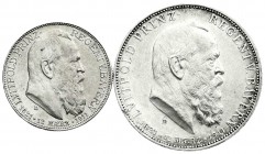 Reichssilbermünzen J. 19-178
Bayern
Luitpold 1911-1912
2 und 5 Mark 1911 D. Zum 90 jähr. Geb.
beide vorzüglich/Stempelglanz