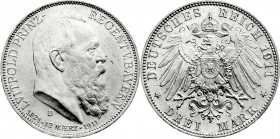 Reichssilbermünzen J. 19-178
Bayern
Luitpold 1911-1912
3 Mark 1911 D. Zum 90 jähr. Geb.
fast Stempelglanz, Prachtexemplar