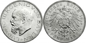 Reichssilbermünzen J. 19-178
Bayern
Ludwig III., 1913-1918
5 Mark 1914 D. fast Stempelglanz