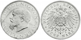 Reichssilbermünzen J. 19-178
Bayern
Ludwig III., 1913-1918
5 Mark 1914 D. vorzüglich, winz. Kratzer