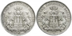 Reichssilbermünzen J. 19-178
Hamburg
2 Stück: 3 Mark 1909 J und 1913 J. beide vorzüglich/Stempelglanz