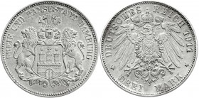 Reichssilbermünzen J. 19-178
Hamburg
3 Mark PROBE 1911 ohne Mzz. und ohne Randschrift. Silber, 17,70 g.
vorzüglich/Stempelglanz