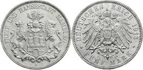 Reichssilbermünzen J. 19-178
Hamburg
5 Mark 1913 J. fast Stempelglanz