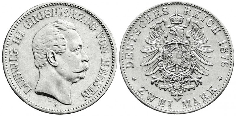 Reichssilbermünzen J. 19-178
Hessen
Ludwig III., 1848-1877
2 Mark 1876 H. seh...