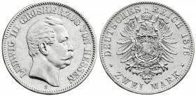 Reichssilbermünzen J. 19-178
Hessen
Ludwig III., 1848-1877
2 Mark 1876 H. sehr schön/vorzüglich, überdurchschnittlich