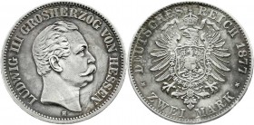 Reichssilbermünzen J. 19-178
Hessen
Ludwig III., 1848-1877
2 Mark 1877 H. fast vorzüglich, schöne Patina