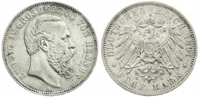 Reichssilbermünzen J. 19-178
Hessen
Ludwig IV., 1877-1892
5 Mark 1891 A. gutes sehr schön, kl. Randfehler und Kratzer