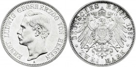 Reichssilbermünzen J. 19-178
Hessen
Ernst Ludwig, 1892-1918
2 Mark 1895 A. Polierte Platte, kl. Kratzer, sehr selten