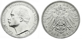 Reichssilbermünzen J. 19-178
Hessen
Ernst Ludwig, 1892-1918
3 Mark 1910 A. gutes vorzüglich, winz. Kratzer